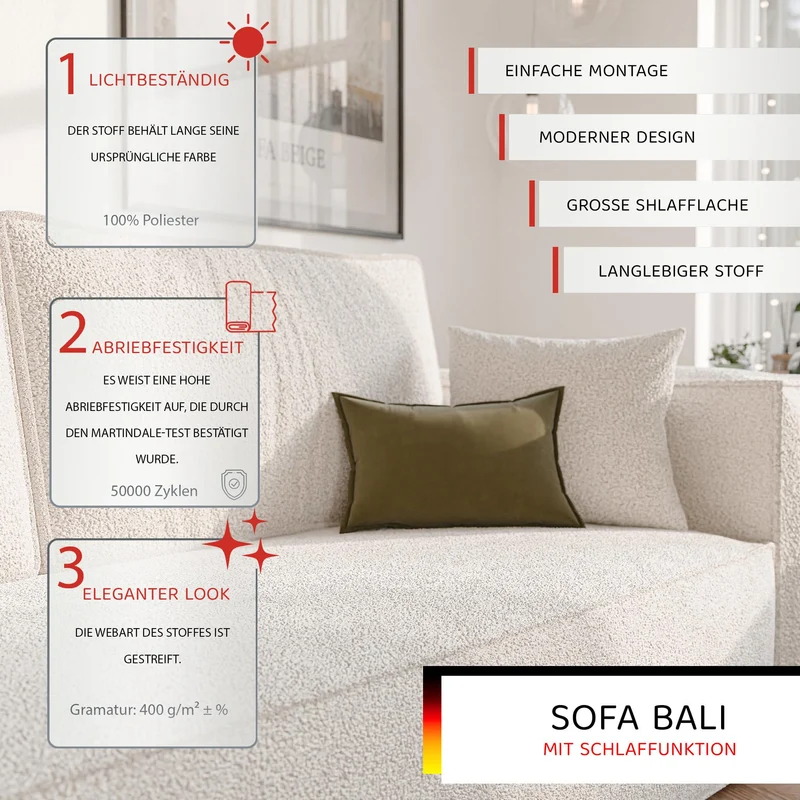 GREKPOL Sofa 240x105 cm - Canapé 3 Places Bouclé Côtelé - Beige Canapé Convertible 3 Places avec Dossier rembourré
