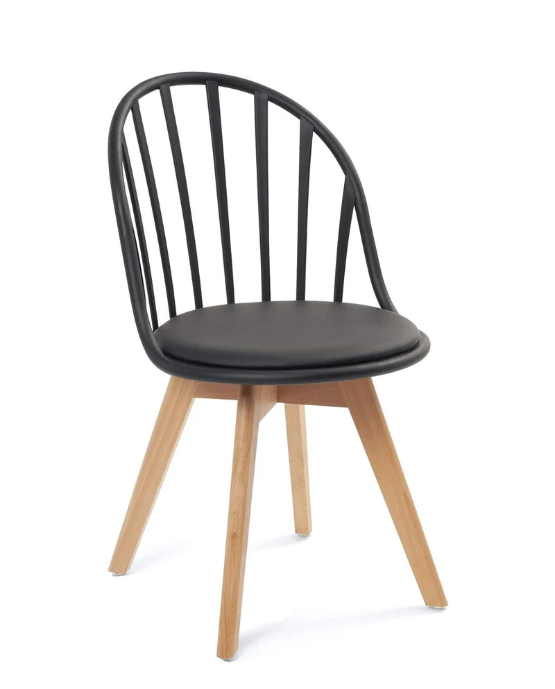 KAYELLES Lot de 2 chaises bistrot à barreaux Style scandinave pour Cuisine, Salle à Manger ou Chambre. Siège avec Coussin Simili Cuir rembourré, Pieds en Bois de hêtre Clair Bold (Noir)