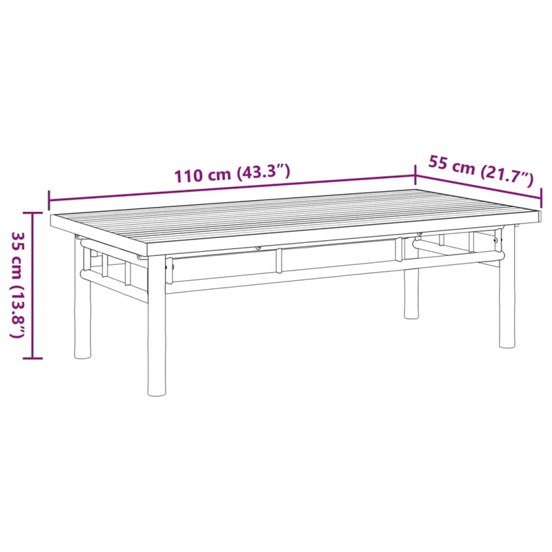 vidaXL Table Basse 110x55x35 cm Bambou, Table d'appoint, Bout de canapé, Table d'accent, Table de Salon, Table Centrale, Table d'extrémité