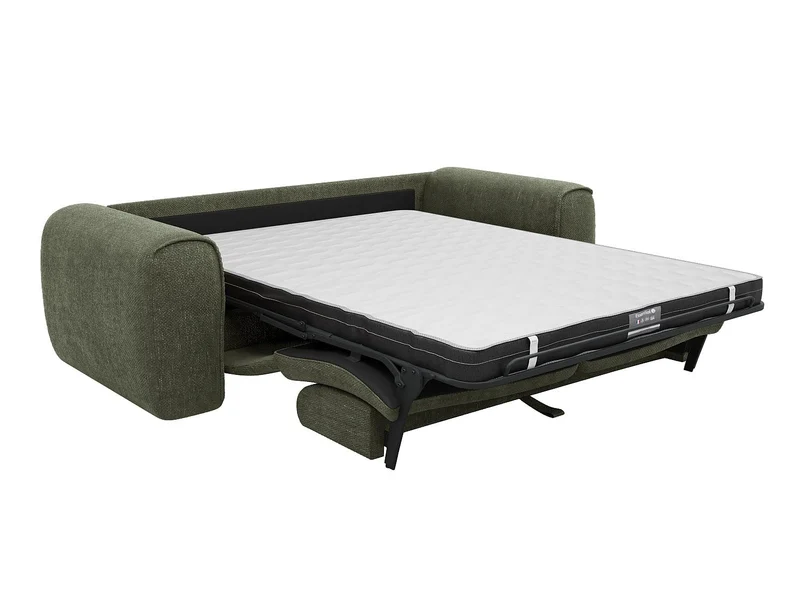 Vente-unique - Canapé 3 Places Convertible Express en Tissu texturé Vert Kaki - Matelas 16 cm mémoire de Forme POGNIA