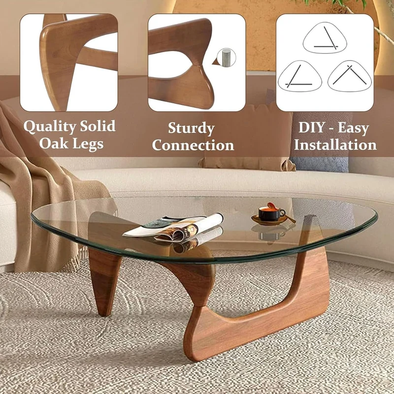 Table Basse Triangulaire ZhiLWS en Verre et Bois pour Salon, 32,3 x 22,4 x 15,7 cm, Noir, Bûche, Noyer