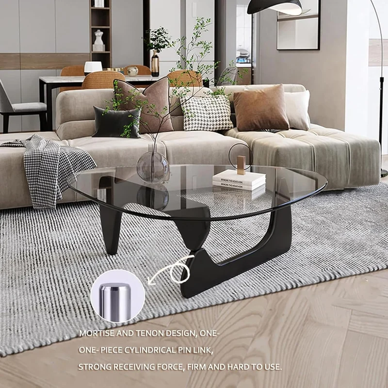 Table Basse Triangulaire ZhiLWS en Verre et Bois pour Salon, 32,3 x 22,4 x 15,7 cm, Noir, Bûche, Noyer