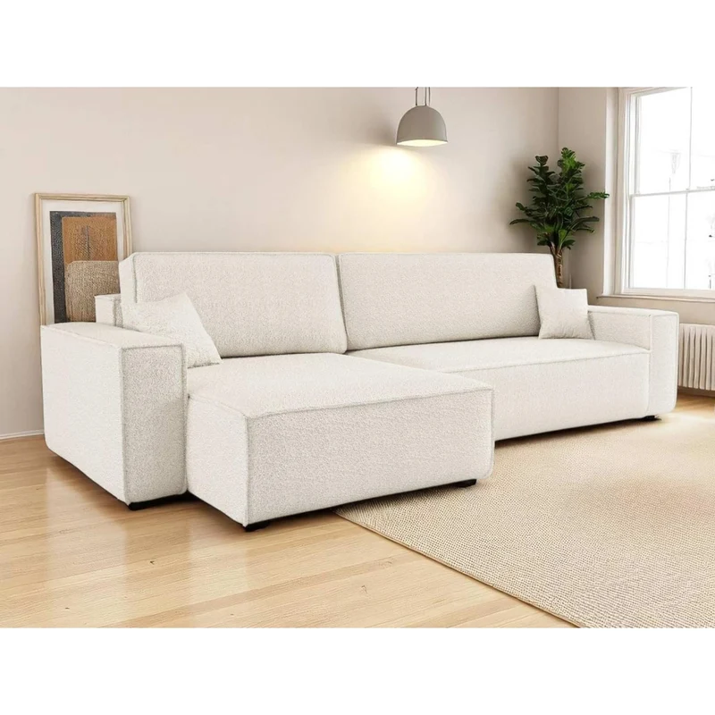 LOUNGITUDE Canapé Farah d'angle Max réversible et Convertible 5 Places en Tissu Bouclette