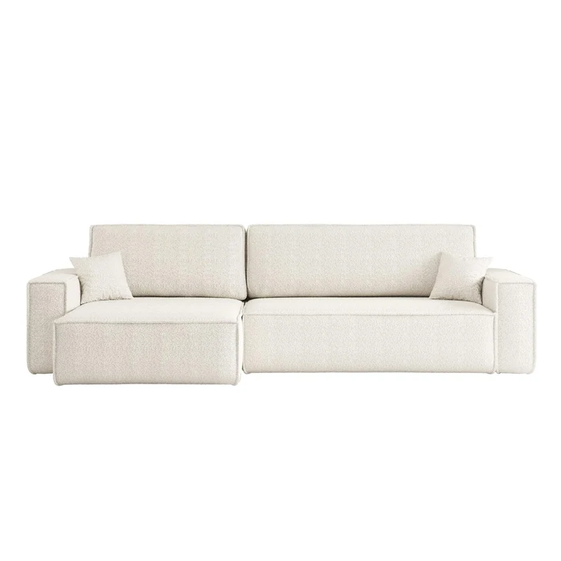 LOUNGITUDE Canapé Farah d'angle Max réversible et Convertible 5 Places en Tissu Bouclette