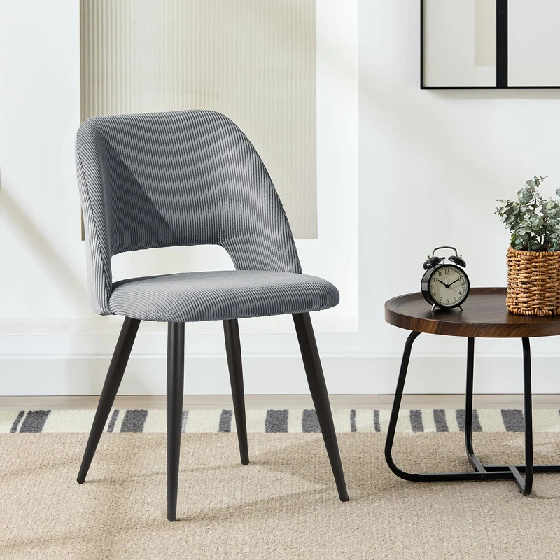WAFTING Lot de 2 Chaises de Salle à Manger, Chaise avec Velours Côtelé en Éponge Épaisse, Chaise de Cuisine avec Pieds Métalliques Séparés, pour Salle à Manger, Cuisine et Réception, Gris