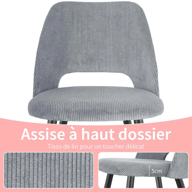 WAFTING Lot de 2 Chaises de Salle à Manger, Chaise avec Velours Côtelé en Éponge Épaisse, Chaise de Cuisine avec Pieds Métalliques Séparés, pour Salle à Manger, Cuisine et Réception, Gris