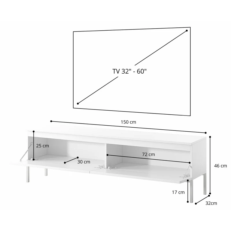 Selsey Meuble TV Armoire De Télévision 2 Portes 150 cm sur Pieds Noir Salle De Séjour Chambre À Coucher Vert Foncé Bemmi