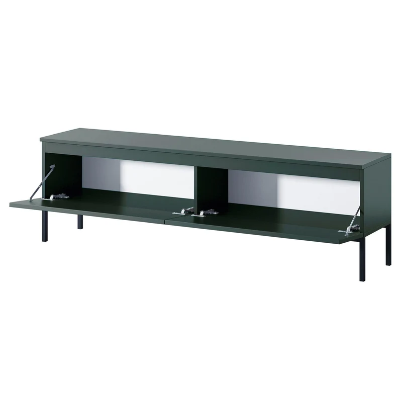 Selsey Meuble TV Armoire De Télévision 2 Portes 150 cm sur Pieds Noir Salle De Séjour Chambre À Coucher Vert Foncé Bemmi