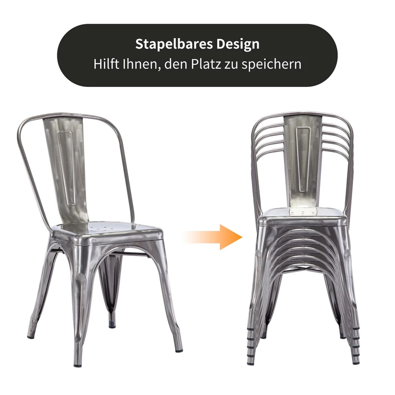 DUHOME Chaise de Salle à Manger Lot de 4 Chaise de Cuisine Empilable Tabouret en Métal Siège avec Dossier pour Bar Café Salon Restaurant, Métallique