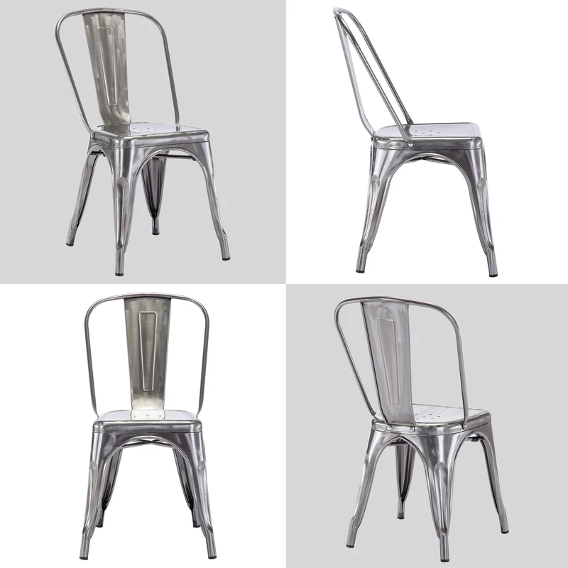 DUHOME Chaise de Salle à Manger Lot de 4 Chaise de Cuisine Empilable Tabouret en Métal Siège avec Dossier pour Bar Café Salon Restaurant, Métallique