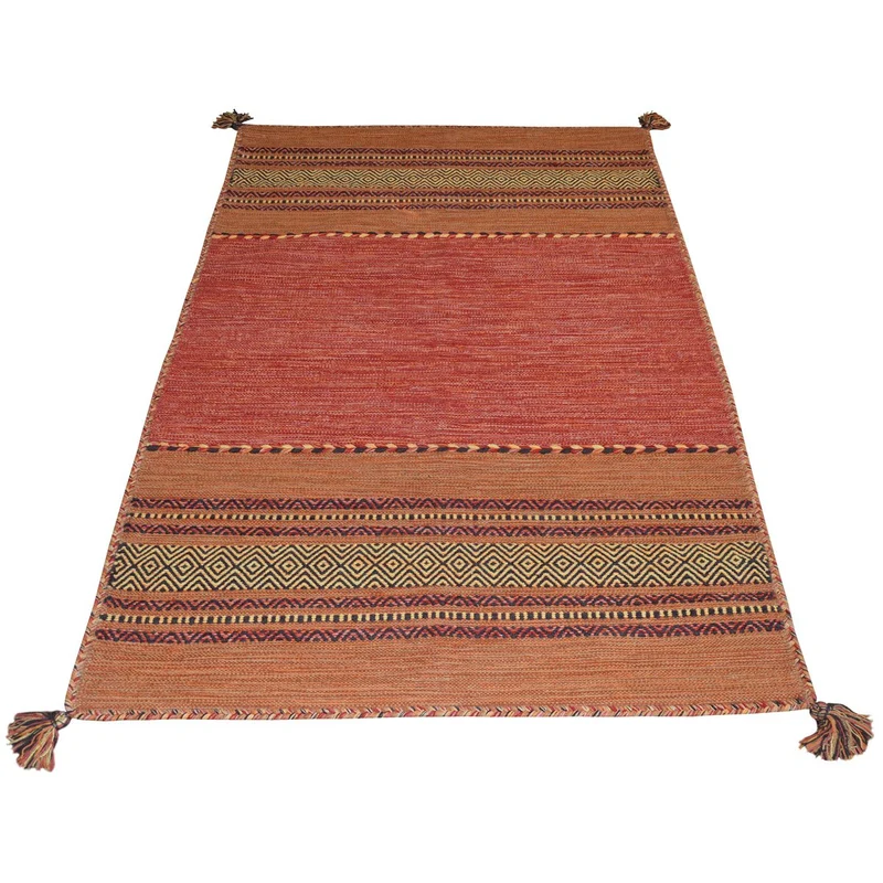 Pierre Tappeti Tapis ANTIQUE-KILIM orange tissé à la main en coton et chenille 160 x 230 cm
