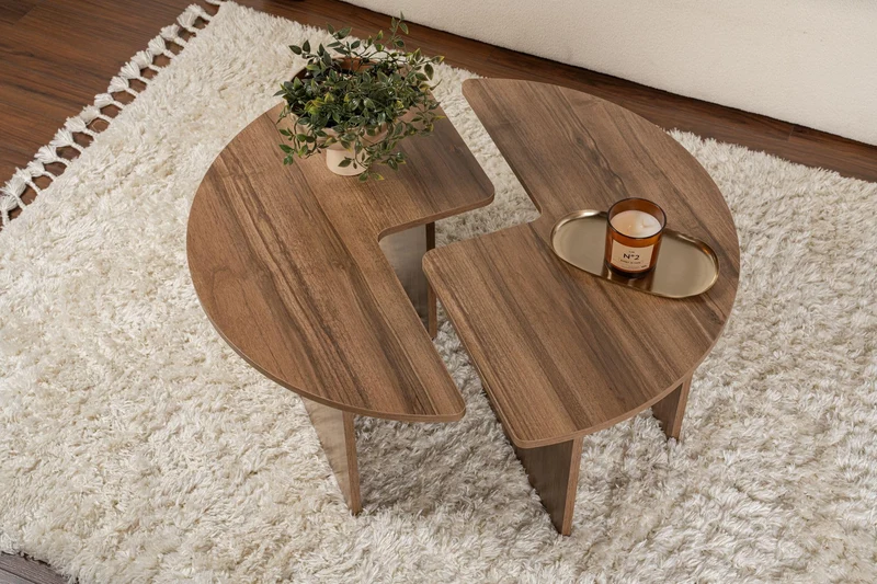 Élégante Table à café en Noyer, diamètre : 90 cm, Hauteur : 41 cm, 100% mélamine, épaisseur : 18 mm, élégante et Durable pour Les espaces de Vie Modernes