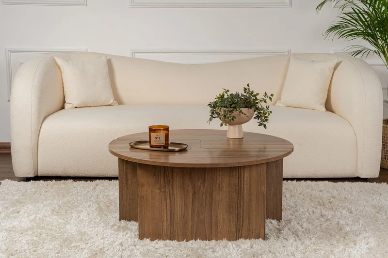 Élégante Table à café en Noyer, diamètre : 90 cm, Hauteur : 41 cm, 100% mélamine, épaisseur : 18 mm, élégante et Durable pour Les espaces de Vie Modernes