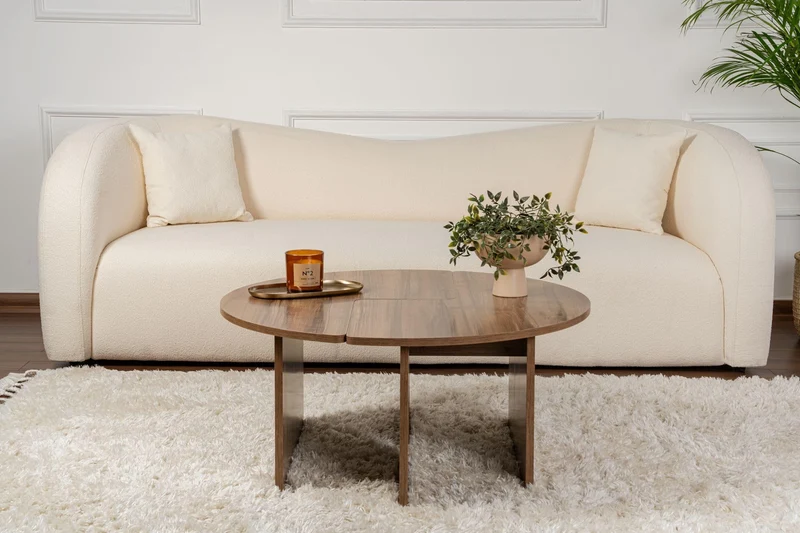 Élégante Table à café en Noyer, diamètre : 90 cm, Hauteur : 41 cm, 100% mélamine, épaisseur : 18 mm, élégante et Durable pour Les espaces de Vie Modernes