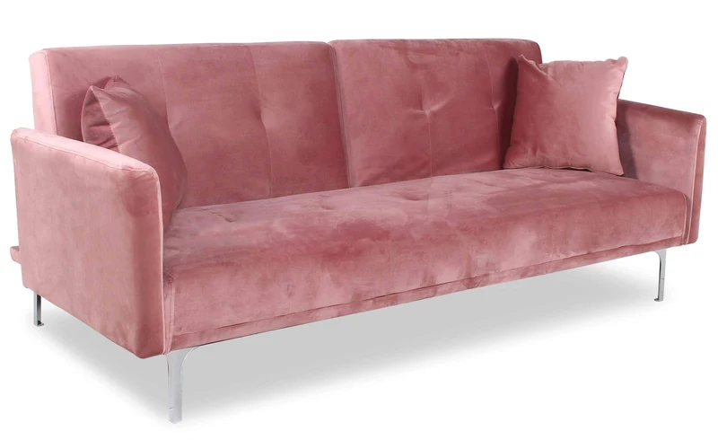 Menzzo Canapé Convertible clic‑clac 3 Places Carla – Velours Rose Ultra‑Doux – Pieds métal élégants – Convertible en Couchage d’appoint – Design Moderne pour Salon et Chambre