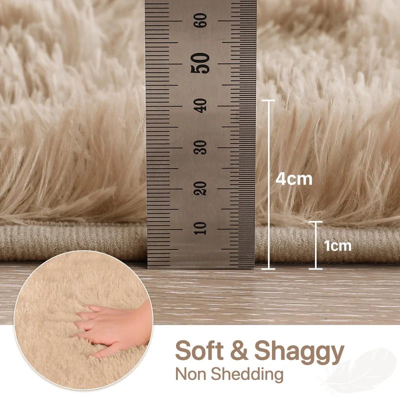 BEIMO Tapis de Salon Shaggy Tapis Chambre Moderne à Poils Longs et Moelleux, Grand Doux Tapis de Sol Pelucheux Dessous Antidérapant, Beige Sable, 160x230cm