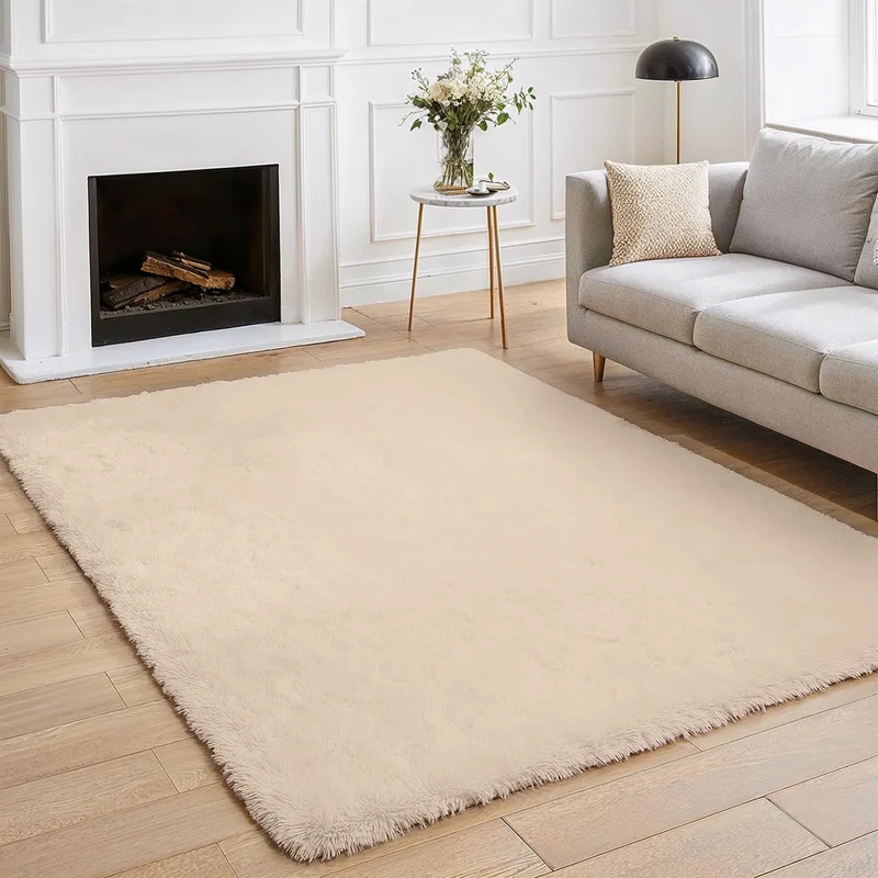 BEIMO Tapis de Salon Shaggy Tapis Chambre Moderne à Poils Longs et Moelleux, Grand Doux Tapis de Sol Pelucheux Dessous Antidérapant, Beige Sable, 160x230cm
