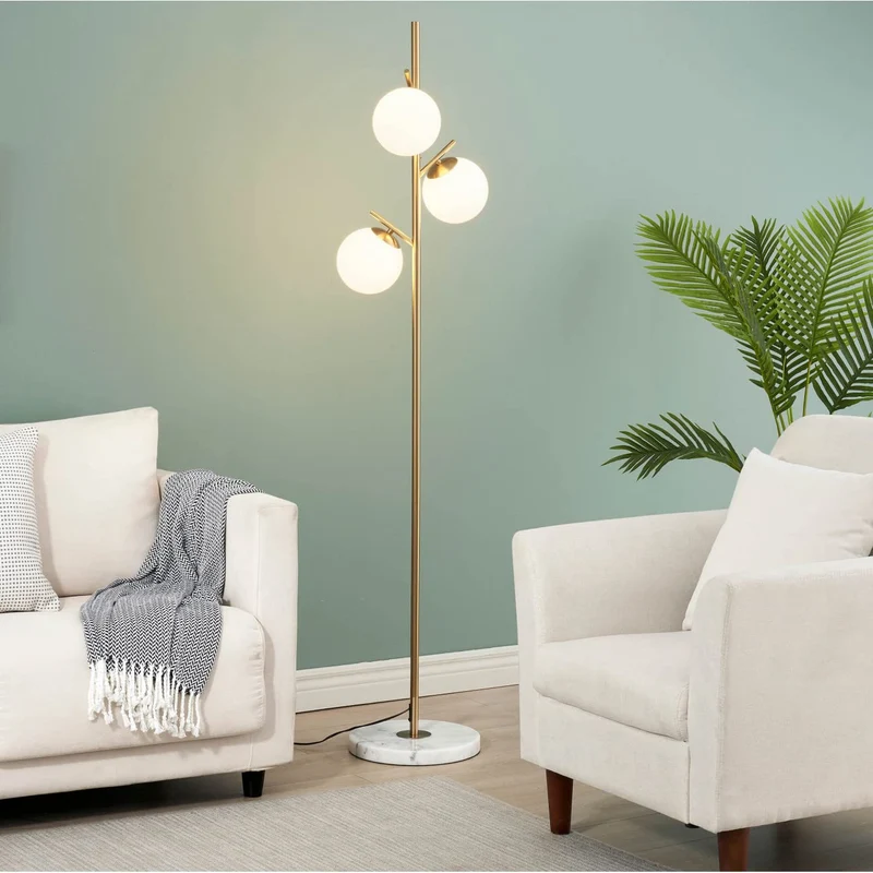 KOSILUM - Lampadaire doré 3 globes blanc - Estrela - Lumière Blanc Chaud Eclairage Salon Chambre Cuisine Couloir - - - G9 - IP20