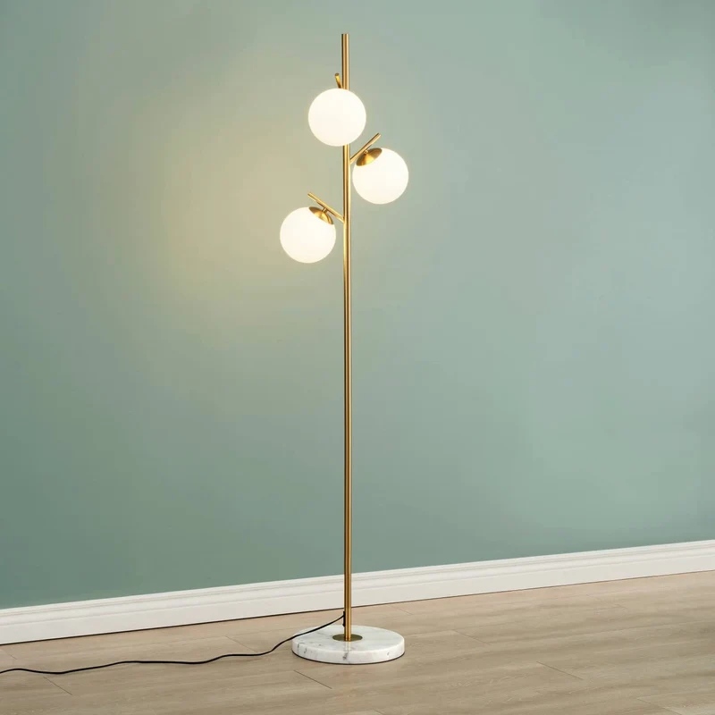 KOSILUM - Lampadaire doré 3 globes blanc - Estrela - Lumière Blanc Chaud Eclairage Salon Chambre Cuisine Couloir - - - G9 - IP20