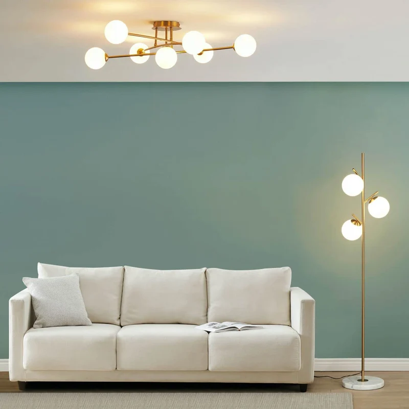 KOSILUM - Lampadaire doré 3 globes blanc - Estrela - Lumière Blanc Chaud Eclairage Salon Chambre Cuisine Couloir - - - G9 - IP20
