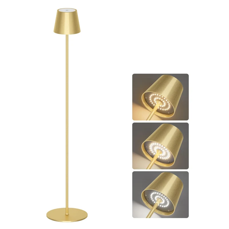 Coinmit Lampadaire LED Dimmable avec piles, Lampadaire sans fil rechargeable avec commande tactile pour l'éclairage intérieur et extérieur, salon, balcon, Or
