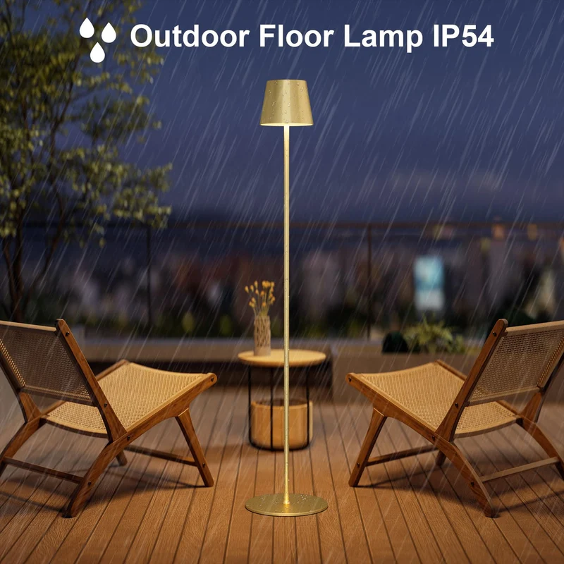 Coinmit Lampadaire LED Dimmable avec piles, Lampadaire sans fil rechargeable avec commande tactile pour l'éclairage intérieur et extérieur, salon, balcon, Or