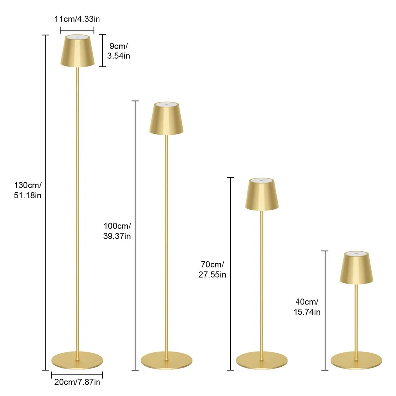 Coinmit Lampadaire LED Dimmable avec piles, Lampadaire sans fil rechargeable avec commande tactile pour l'éclairage intérieur et extérieur, salon, balcon, Or