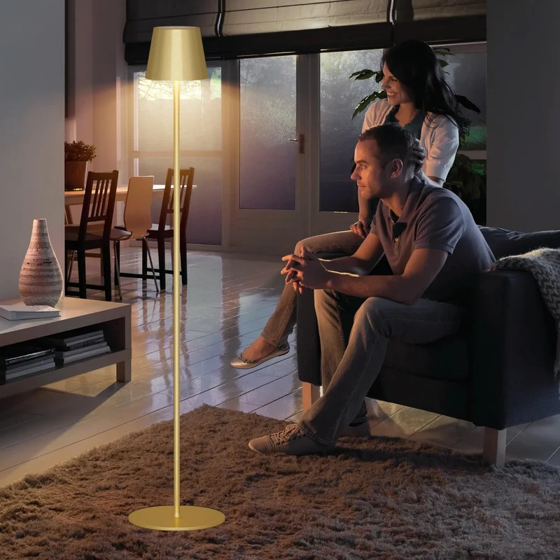 Coinmit Lampadaire LED Dimmable avec piles, Lampadaire sans fil rechargeable avec commande tactile pour l'éclairage intérieur et extérieur, salon, balcon, Or