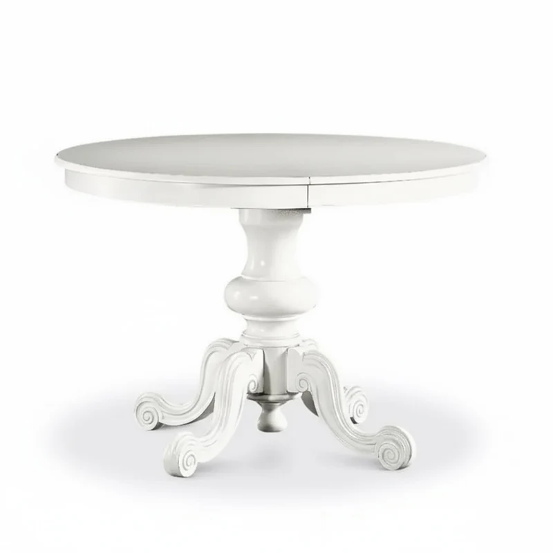 Mar.c.a. Design, Table Ronde Extensible, Table Salle à Manger en Bois, Table à Manger Blanche Mate Classique - Table Extensible 120x120x80H avec Rallonge Centrale 38 cm - Table a Manger Made in Italy