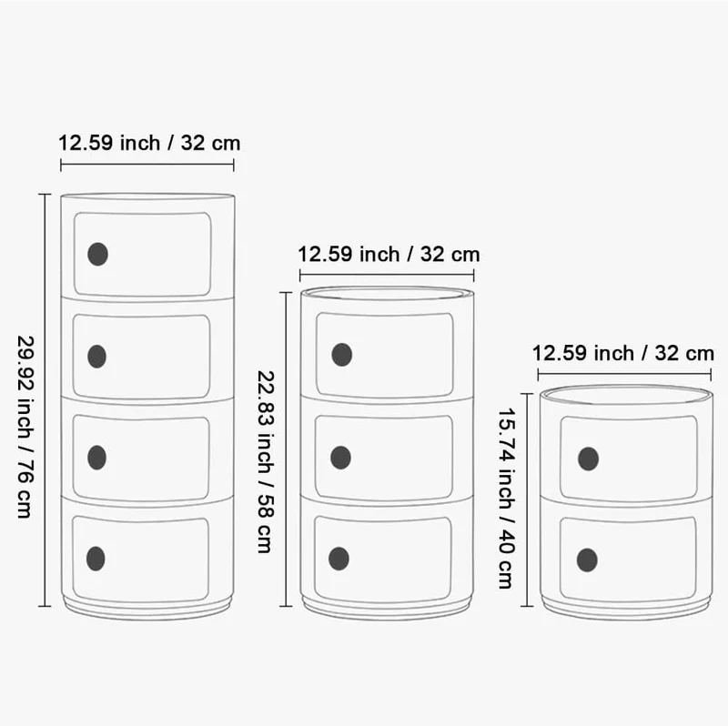 ZUOZHE Componibili 2/3/4 Portes Table d'appoint,Chevet Rond avec Tiroir,Meuble Rond de Rangement Cuisine Petit Espace,Armoire Plastique Rangement Facile à Assembler et à Démonter,Légère et Durable