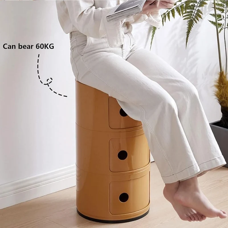 ZUOZHE Componibili 2/3/4 Portes Table d'appoint,Chevet Rond avec Tiroir,Meuble Rond de Rangement Cuisine Petit Espace,Armoire Plastique Rangement Facile à Assembler et à Démonter,Légère et Durable