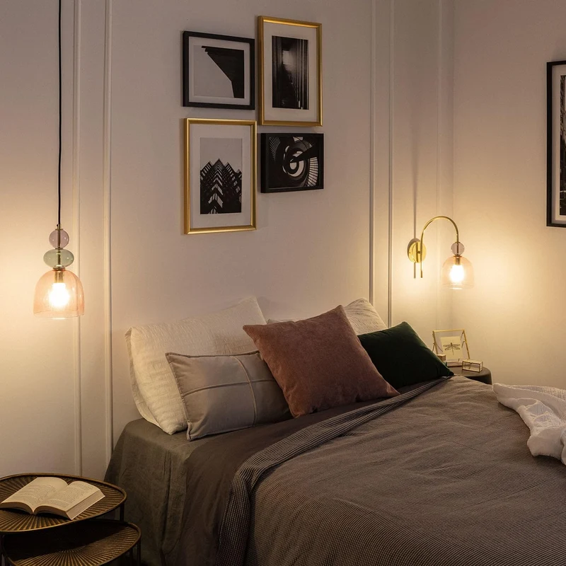 LEDKIA LIGHTING - Suspension Métal et Verre Baudelaire | Design Vintage Élégant | Compatible Ampoules LED E14 | Câble Réglable | Usage Polyvalent, Rose, Verre