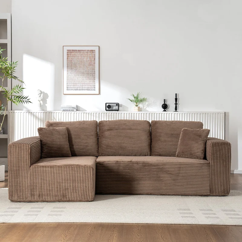 Yihomfy Canapé d'angle Modulable,Canapé-lit Convertible,Canapé Nuage sans Montage avec Assise Profonde,Canapé Moderne en Forme de L pour Salon (Marron)