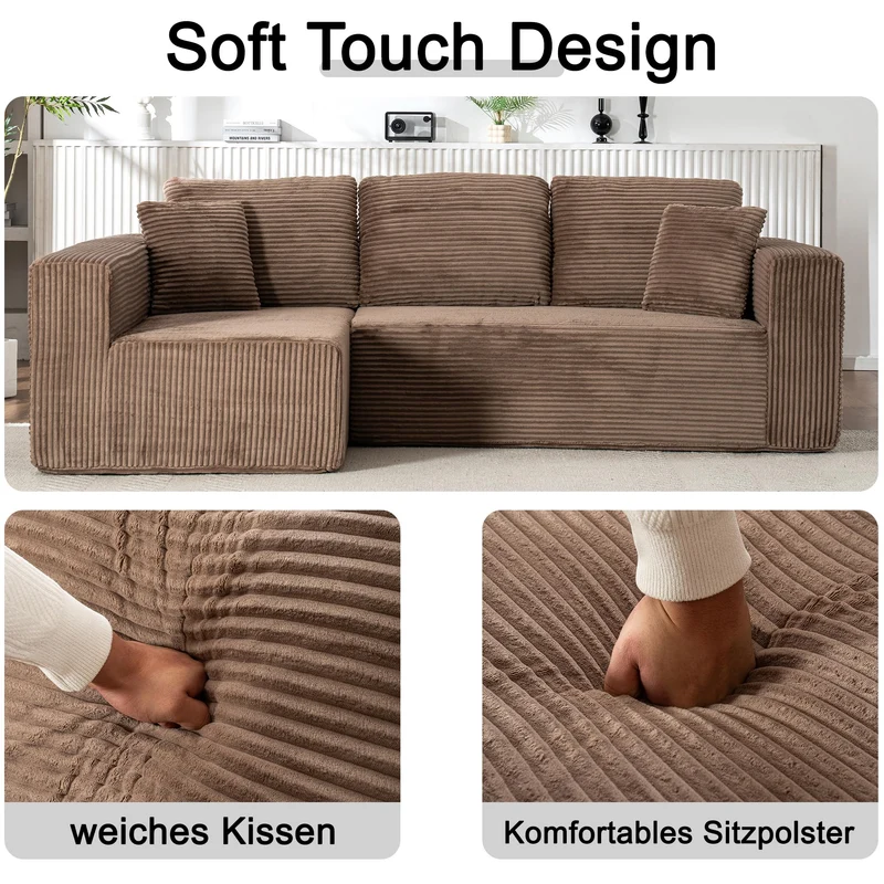 Yihomfy Canapé d'angle Modulable,Canapé-lit Convertible,Canapé Nuage sans Montage avec Assise Profonde,Canapé Moderne en Forme de L pour Salon (Marron)