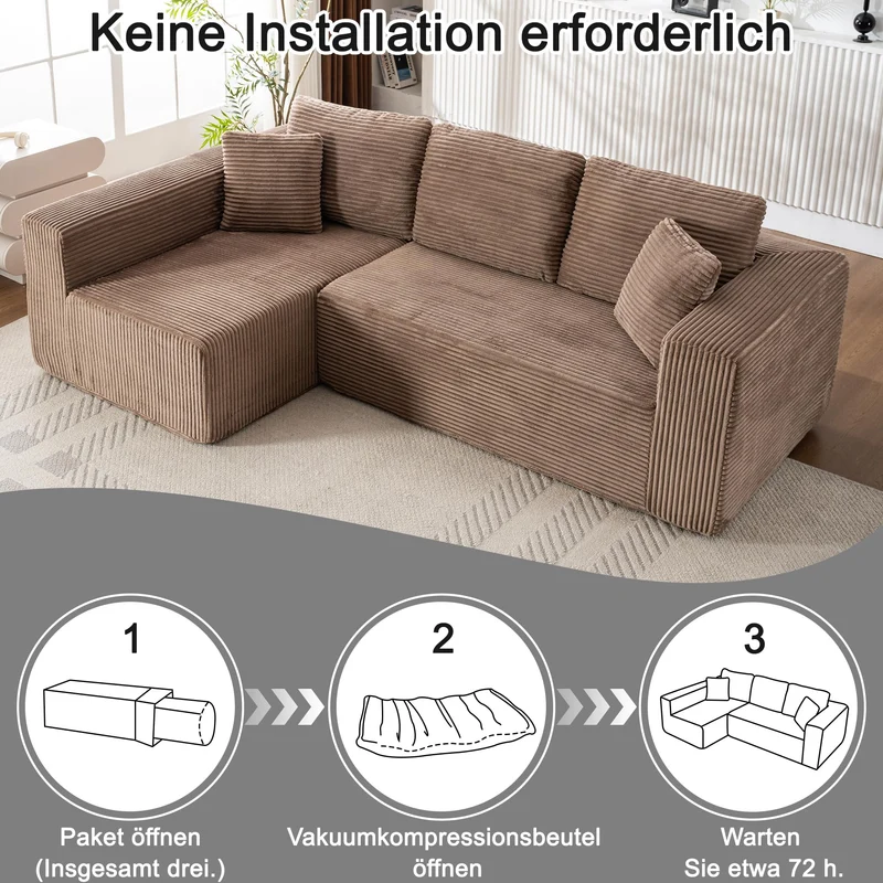 Yihomfy Canapé d'angle Modulable,Canapé-lit Convertible,Canapé Nuage sans Montage avec Assise Profonde,Canapé Moderne en Forme de L pour Salon (Marron)