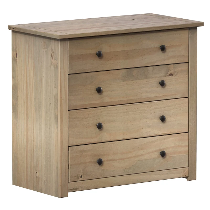 Vida Designs Panama Commode de Chambre en pin ciré Massif à 4 tiroirs, Bois, Naturel