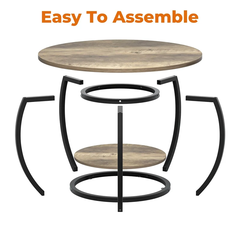 GreenForest Table basse ronde avec rangement ouvert, table de salon moderne avec étagères à 2 niveaux, petite table centrale de ferme avec pieds réglables, table d'appoint de 70,1 cm pour bureau à