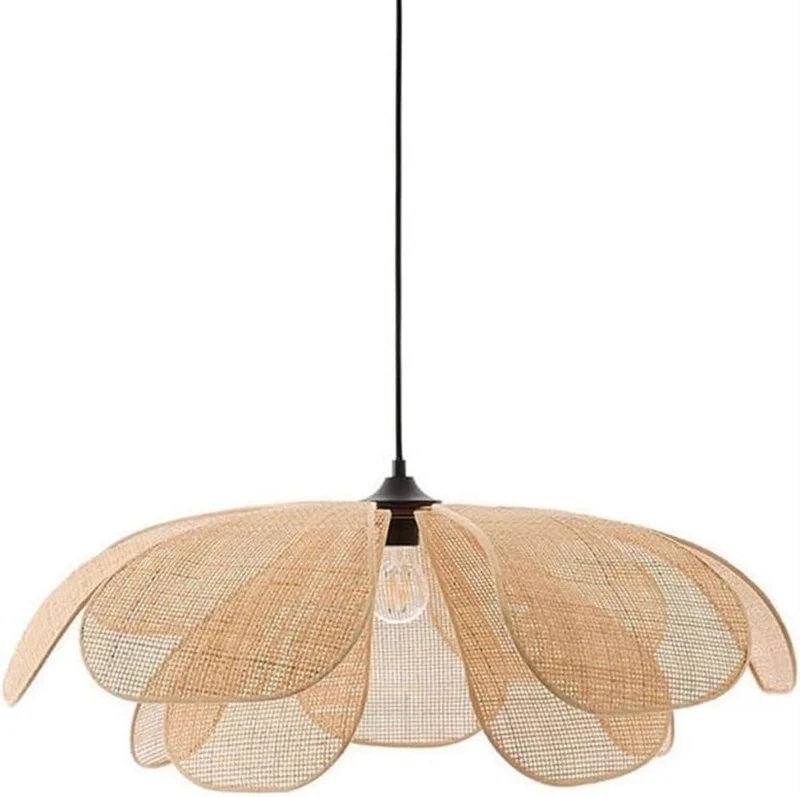 Pétales de fleurs Suspension Ferme Antique Rotin Tissé Lustre Rustique Rétro Plafond Lampe Suspendue Compatible avec Chambre Restaurant Salon Luminaire,match parfait
