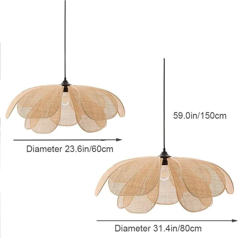 Pétales de fleurs Suspension Ferme Antique Rotin Tissé Lustre Rustique Rétro Plafond Lampe Suspendue Compatible avec Chambre Restaurant Salon Luminaire,match parfait