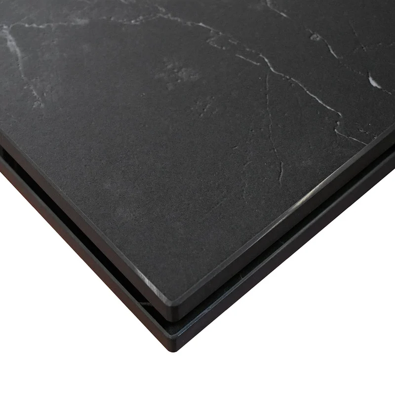 PAZZO DESIGN Table extensible Eugenio, plateau en céramique Calacatta noir Lux, pieds en métal croisés noirs, table de cuisine, table en céramique, 160 x 90 x h76 cm - id_2287