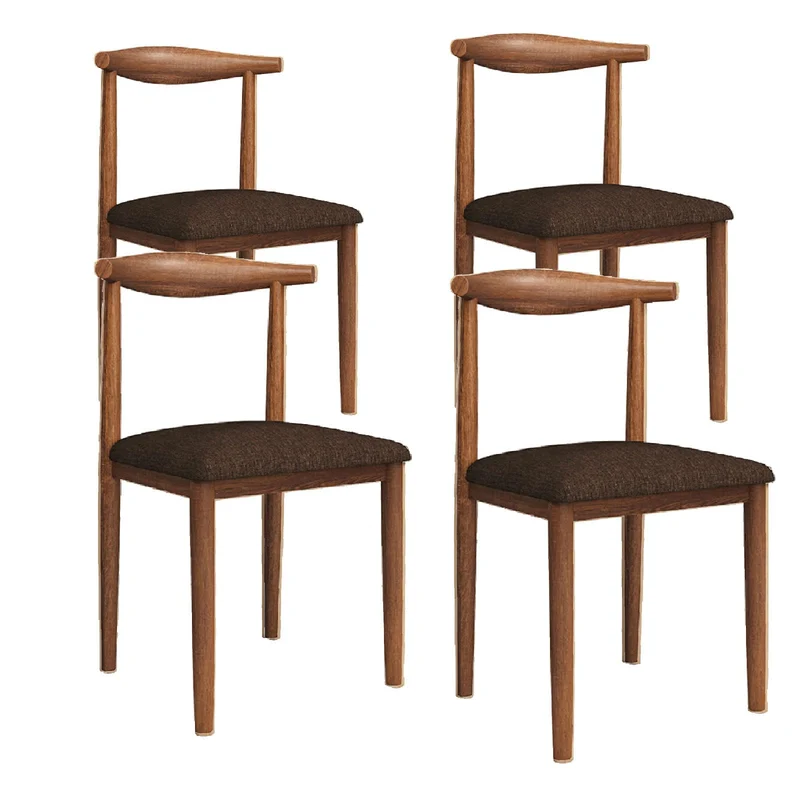 Lot de 4 chaises de salle à manger modernes imperméables en coton et lin avec pieds en métal robuste finition noyer et marron pour salle à manger, salon, chambre à coucher et cuisine
