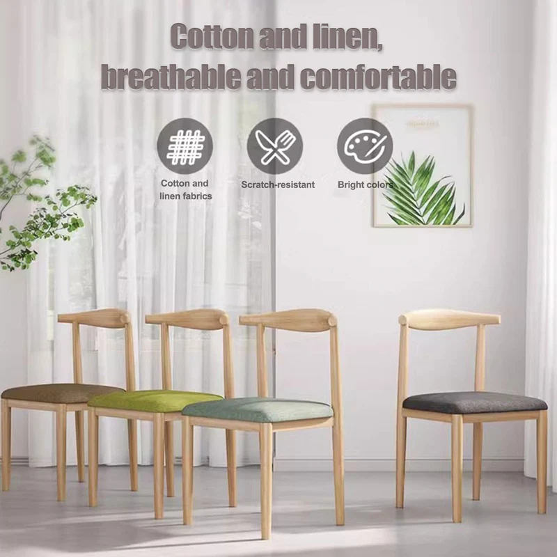 Lot de 4 chaises de salle à manger modernes imperméables en coton et lin avec pieds en métal robuste finition noyer et marron pour salle à manger, salon, chambre à coucher et cuisine