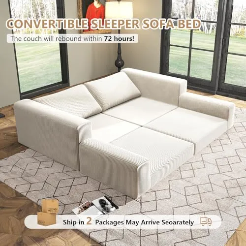 Canapé-lit convertible, modulaire moderne, siège profond, design pliable pour salon et chambre à coucher, pas de montage nécessaire, tissu en velours côtelé
