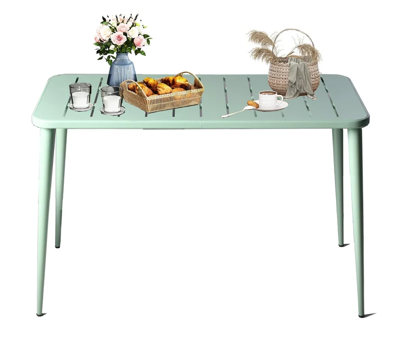 LOKKHAN Table à manger rectangulaire moderne en métal pour 6 personnes - Table intérieure et extérieure - Table de café, bar, bureau et réunion - Jardin - Balcon - 120 x 60 x 76 cm - Vert pois