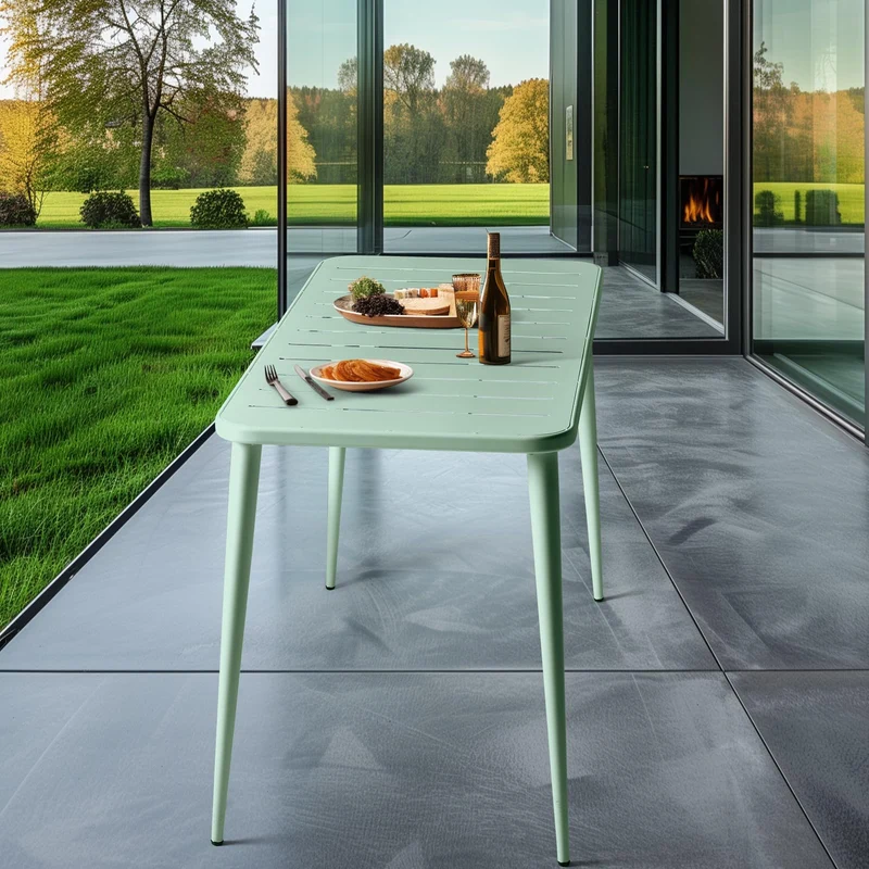 LOKKHAN Table à manger rectangulaire moderne en métal pour 6 personnes - Table intérieure et extérieure - Table de café, bar, bureau et réunion - Jardin - Balcon - 120 x 60 x 76 cm - Vert pois