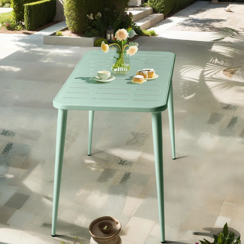 LOKKHAN Table à manger rectangulaire moderne en métal pour 6 personnes - Table intérieure et extérieure - Table de café, bar, bureau et réunion - Jardin - Balcon - 120 x 60 x 76 cm - Vert pois