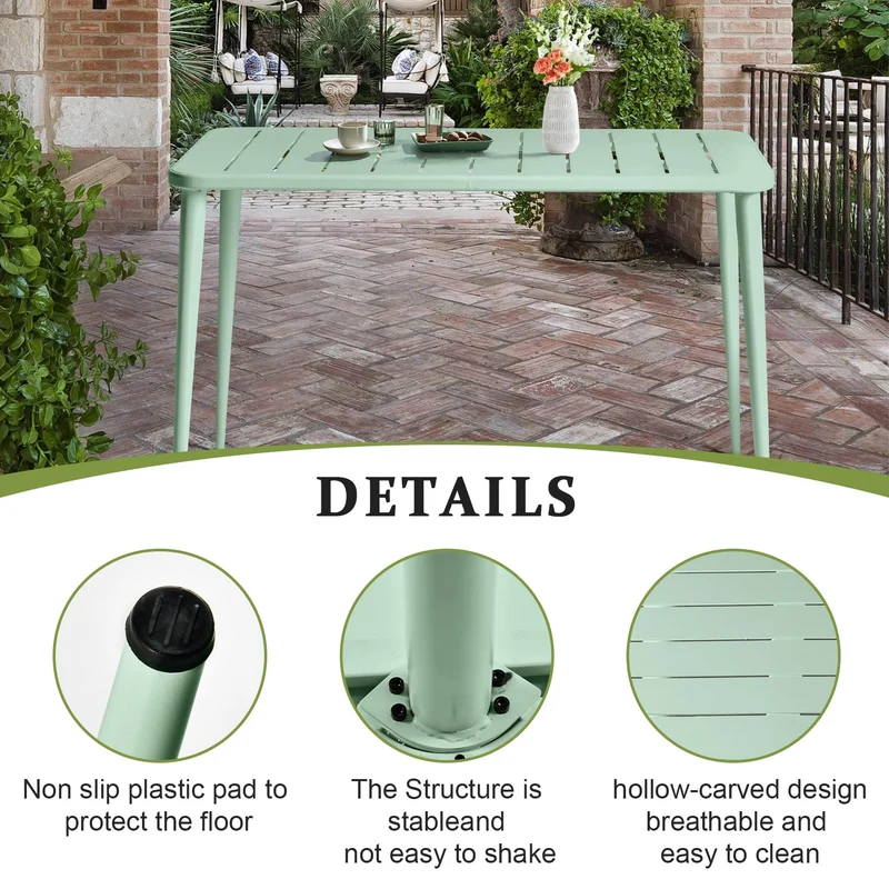 LOKKHAN Table à manger rectangulaire moderne en métal pour 6 personnes - Table intérieure et extérieure - Table de café, bar, bureau et réunion - Jardin - Balcon - 120 x 60 x 76 cm - Vert pois