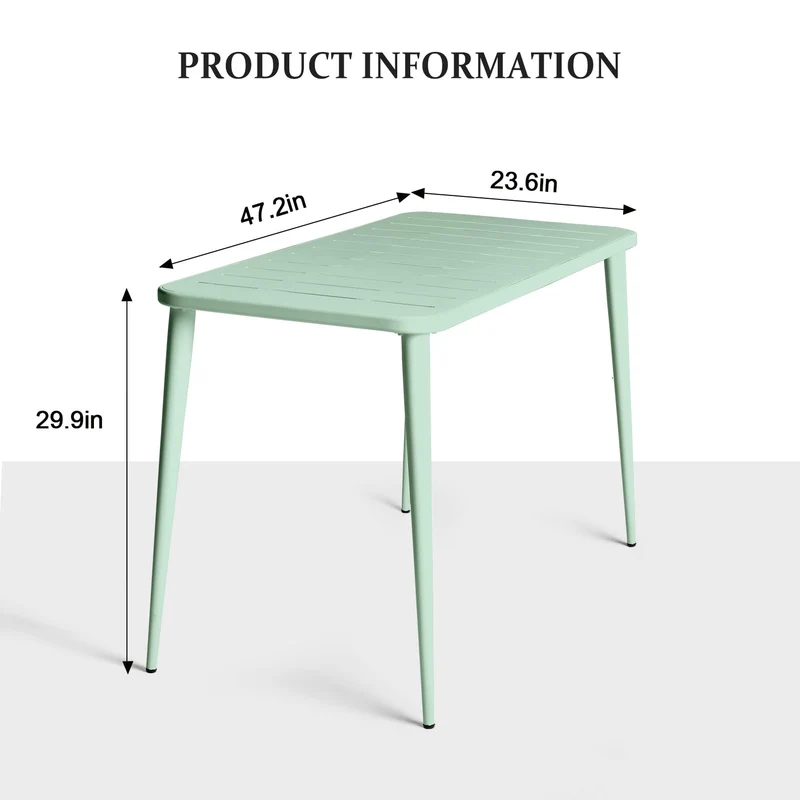 LOKKHAN Table à manger rectangulaire moderne en métal pour 6 personnes - Table intérieure et extérieure - Table de café, bar, bureau et réunion - Jardin - Balcon - 120 x 60 x 76 cm - Vert pois