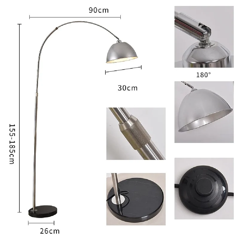 jiande 185cm Lampe de Plancher d'arc Moderne Lumière de Lecture for Salon Chambre à Coucher. Base de marbre. Prise de Plancher de Sol réglable en Acier Inoxydable E27