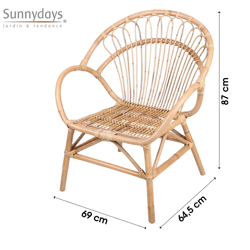 Urban Living SUNNYDAYS Le ROTIN - Fauteuil Indie 69X65XH87CM